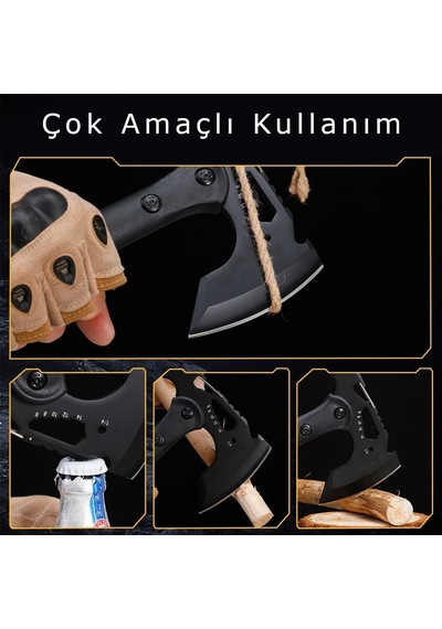 Valkyrie Çok Amaçlı Kamp Baltası Outdoor Survival Balta Çok Fonksiyonlu Çelik Başlık Odun Kesme, Avcılık, Kamp