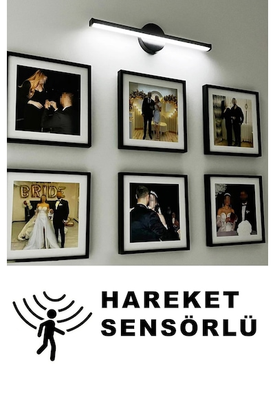 Yapışkanlı Sensörlü Beyaz Işık Kablosuz Ledli Pilli Aplik Siyah Kasa Pil D Beyaz Sensörlü Beyaz Sensörlü