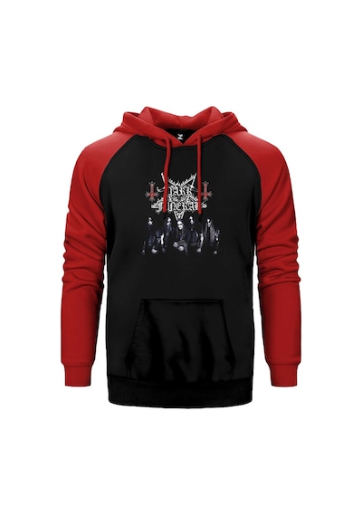 Dark Funeral Grup Face Kırmızı Renk Reglan Kol Kapşonlu Sweatshirt Kırmızı