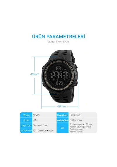 Skmei 1251 Spor Erkek Kol Saati Sağlam Su Geçirmez