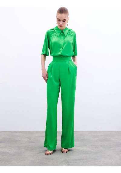 Sateen Cepli Salaş Saten Pantolon - Açık Yeşil-134959 Açık Yeşil