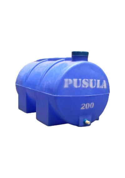 Pusula Su Depoları Polietilen 200 LT Mavi Yatay Su Deposu / Vanalı