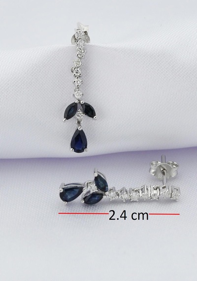 Doğal Safir Taşlı Sallantılı Pırlanta Küpe Sarı