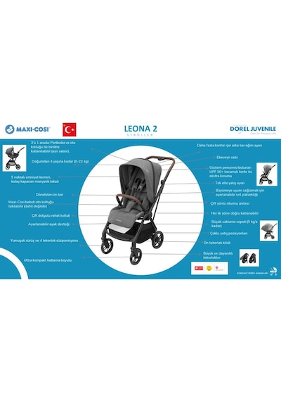 Maxi-Cosi Leona2 Seyahat Sistem Bebek Arabası ve Emerald 360 Pro Oto Koltuğu Graphite