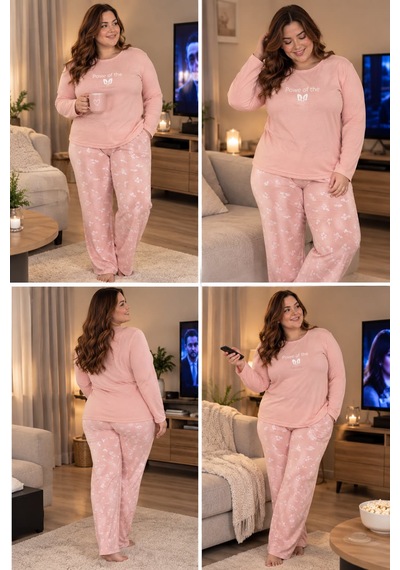 Lila İç Giyim Kadın Büyük Beden Toz Pembe Pamuklu Pijama Takımı - Battal Beden Ev Giyimi Lila İç Giyim Kadın Büyük Beden Toz Pembe Pamuklu Pijama Takımı - Battal Beden Ev Giyimi
