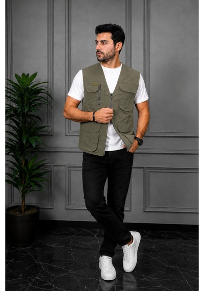 Modmen Erkek Avcı Yeleği Erkek Outdoor Yelek Erkek Yelek Yeşil