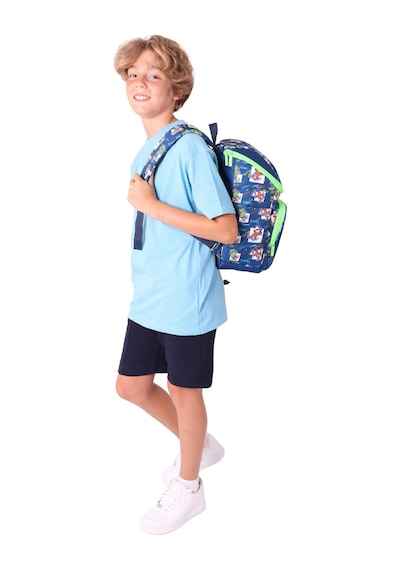 Kaukko İki Bölmeli Ergonomik Erkek Çocuk Okul Çantası Lacivert Yeşil - Dinazor Baskılı - L5256 Lacivert - Yeşil