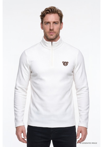 Ac&Co / Altınyıldız Classics Erkek Beyaz Anti-pilling Tüylenme Yapmayan Standart Fit Bato Yaka Soğuk Geçirmez Sweatshirt Polar