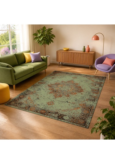 Kartela Halı Melo Halı Jüt Taban Dokuma Halı Yeşil - 120 X 180 Cm