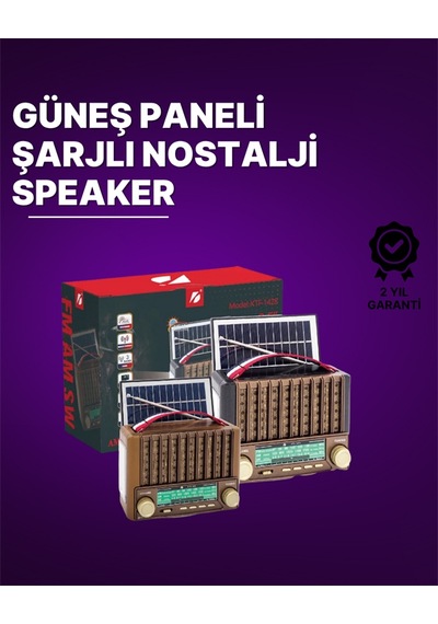 Ktf-1428 Güneş Paneli Şarjlı Nostaljik Bluetooth Hoparlör Fm/am/sw Radyo Usb/sd Desteği Taşınabilir Tasarım