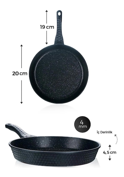 Leony 3 Parça Tava Seti 20 CM-24 CM-28 CM Siyah Döküm Granit Kaplama