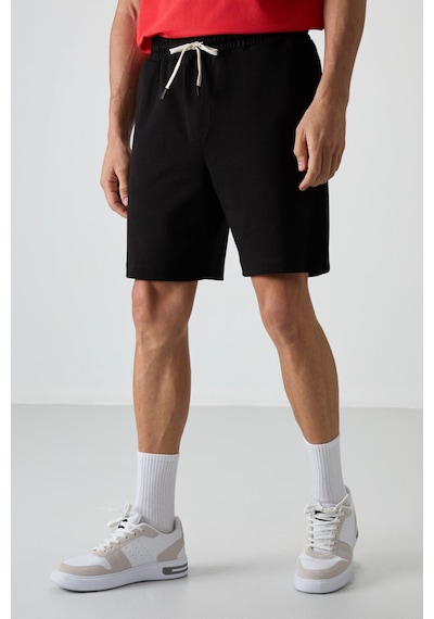 Air Jones Tommy Life Siyah Pamuklu Kalın Yumuşak Dokulu Comfort Fit Basic Erkek Şort - 81274 Siyah