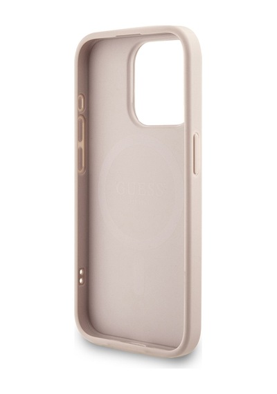 Apple Uyumlu iPhone 15 Pro Kılıf Guess Lisanslı M-safe Bilek Askı İpli Yazı Logolu Kapak Pembe