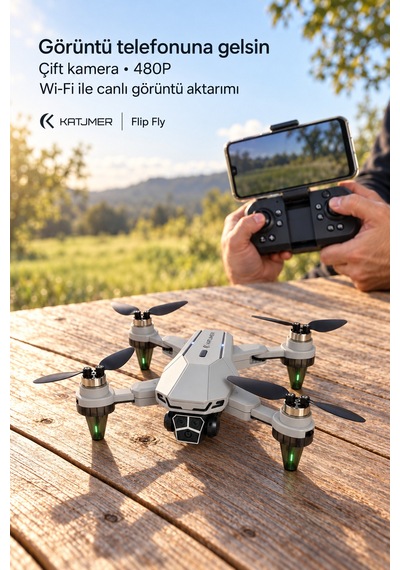 S109 Flip Fly Çift Kameralı Katlanabilir Drone 480p, Fırçasız Motor, Wi-fi Görüntü Aktarımı, Optik Akış, 156,6 G Gri