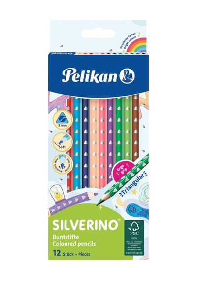 Pelikan 700634 Renkli Kalem Silverino, 12 Adet, Üçgen, İnce 165-Koyu Yeşil