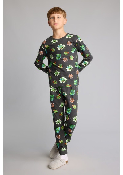 Defacto %100 Pamuk Ninja Turtles Baskılı 2li Pijama Takımı Erkek Çocuk I3396a826wnar221 Antrasit-ar221