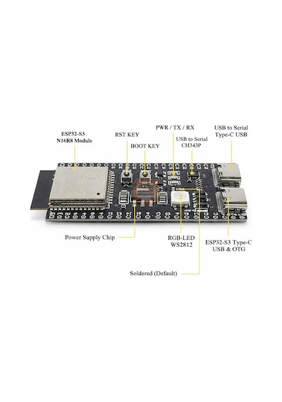Esp32-s3 N16r8 Wifi + Bluetooth 5 Geliştirme Kartı 16mb Flash, 8mb Psram, Çift Çekirdek 240mhz, Us