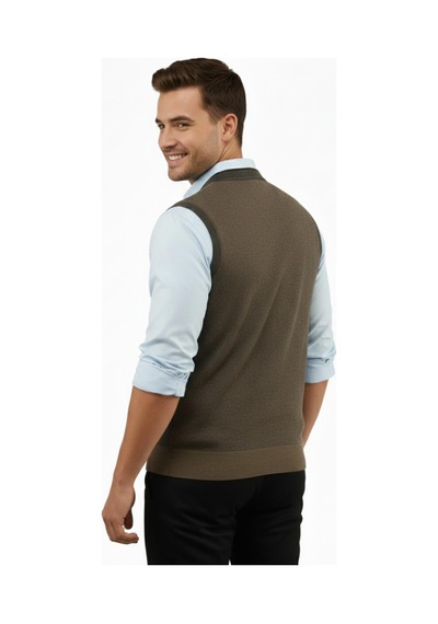 Çizgi Triko Erkek Düğmeli Yelek Cepli Çelik Örgü Klasik Kalıp 5208l Bgl-st04964 Vizon