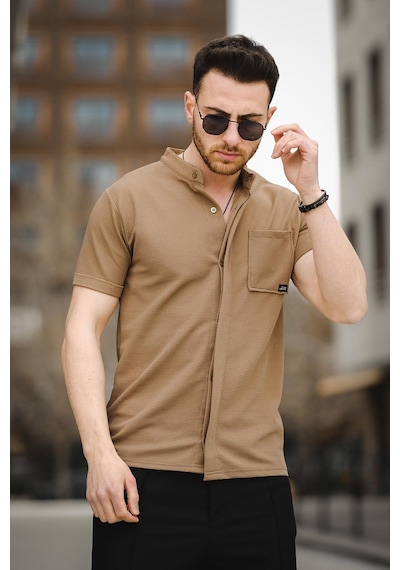 Oksit Erkek Slim Fit Kısa Kol Hakim Yaka Erkek Gömlek 001