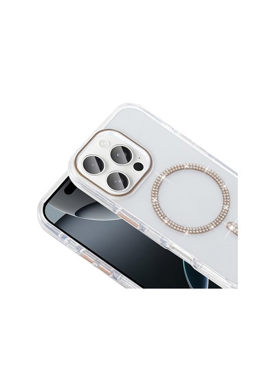 Apple Uyumlu iPhone 15 Pro Max Kılıf Taşlı Tasarım M-safe Şarj Özellikli Mkst Koment Silikon Kapak - Gümüş Gümüş