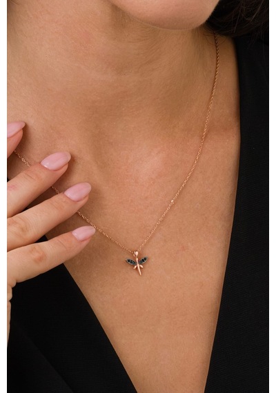 Oniks Taşlı Rose Minimal Yusufçuk Gümüş Kolye