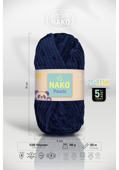 Panda - Lacivert 3096 - 5'li Paket - 100gr/120m - Kadife El Örgü İpi - Amigurumi Punch İpi