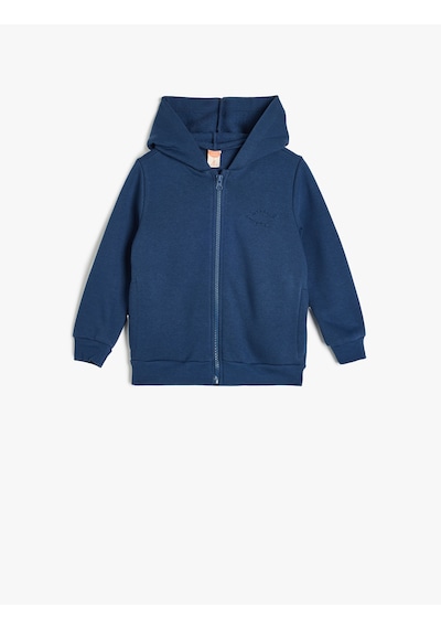 Koton Basic Kapşonlu Sweatshirt Fermuarlı Şardonlu Lacivert 5wmb10008tk Lacivert