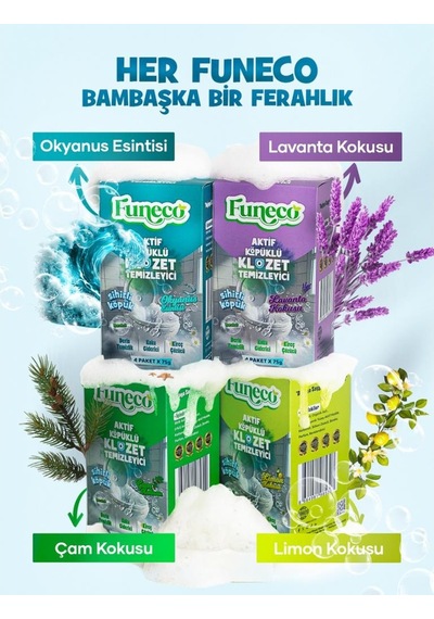 Funeco Okyanus Ferahlığı - Avantajlı Paket - 2 Kutu - 8 Paket - Tuvalet Klozet Temizleyici, Aktif Köpüklü