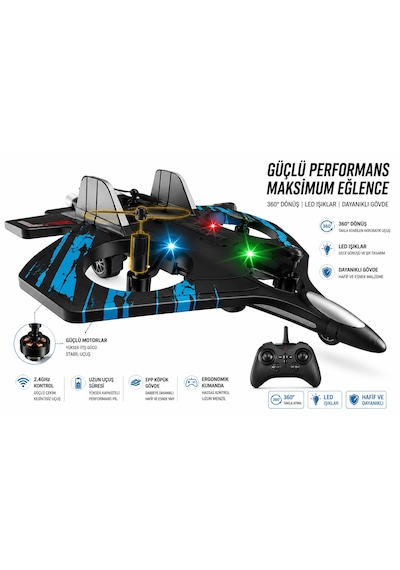 Xf819 Turbo Fan Uçak Dron 2.4 Ghz Kontrol 360 Derece Dönüş Tek Tuş İniş Kalkış Dayanıklı Epp Gövde Ful Köpük Gövde Olup Darbelere Karşı Korumalıdır Uzaktan Kumandalı Şarjlı