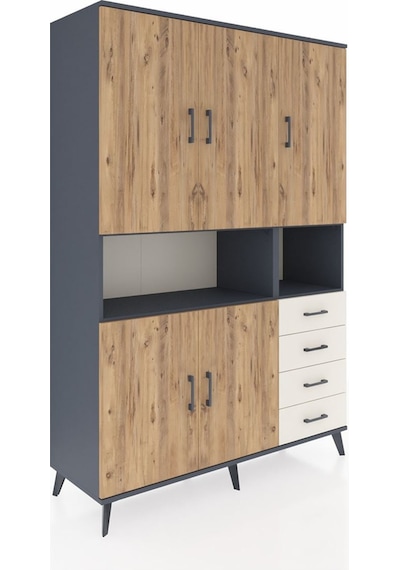Hyperion Dolap 7 Raflı 4 Çekmeceli 5 Kapaklı 132x44x195 Antra... Antrasit
