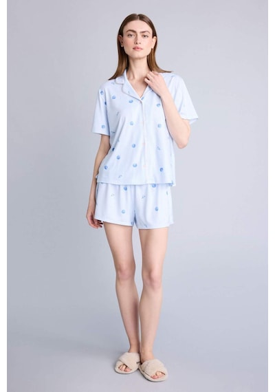 Defacto Regular Fıt Kısa Kollu 2li Softshell Pijama Takım H5459ax26smbe745 Mavi-be745