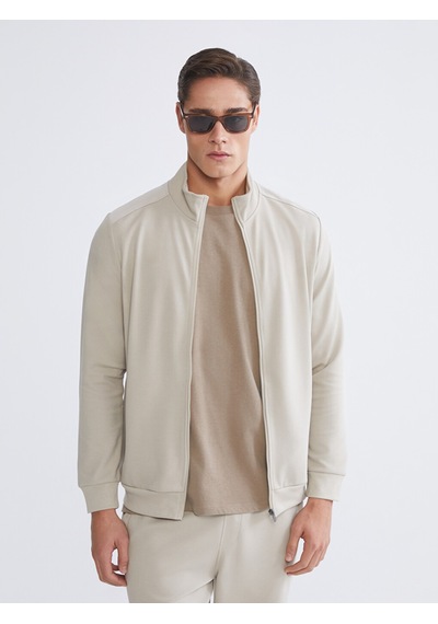 Lcwaıkıkı Classic Bej Dik Yaka Erkek Fermuarlı Sweatshirt