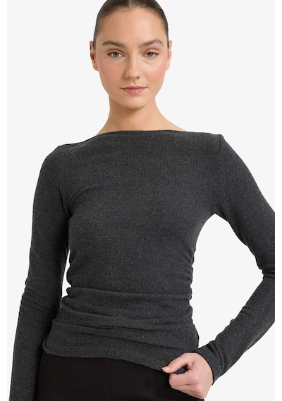 Defacto Slim Fit Dar Kesim Yarım Balıkçı Yaka Uzun Kollu Tişört G7809ax25wnar211 Antrasit-ar211