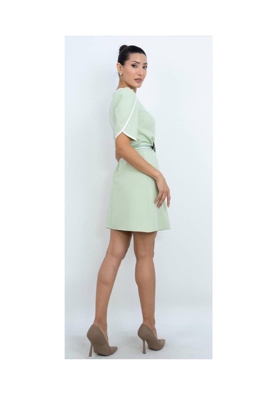 Dorne Moda Kemer Detaylı Mini Elbise Yeşil Yeşil