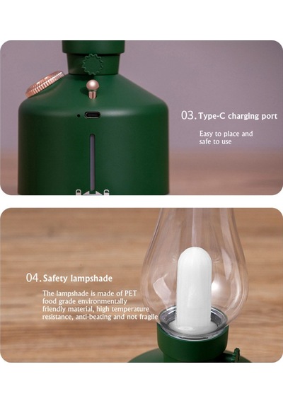 Nostalji Hava Nemlendirici Ile Led Işık Aromaterapi Difüzör Kablosuz Mist Maker Usb Şarj Edilebilir
