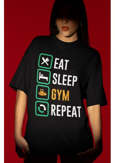 Tasarım Fitness Bodybuilding Sporcu Gym Baskılı Unisex Oversize T Siyah