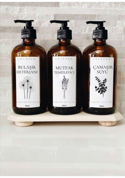 Lalezen Home Amber Çiçekli Bulaşık Mutfak Çamaşır Suyu Etiketli Plastik Şişe 500 Ml Fisfis Başlıklı