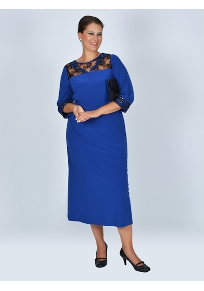 Nidya Moda Büyük Beden V Bant Elbise-4025Sx Çok Renkli