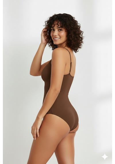 Mistirik Mamey 3 Bölge Etkili Alttan Kancalı Çıtçıtlı Seamless Body Korse Kahve Renk10