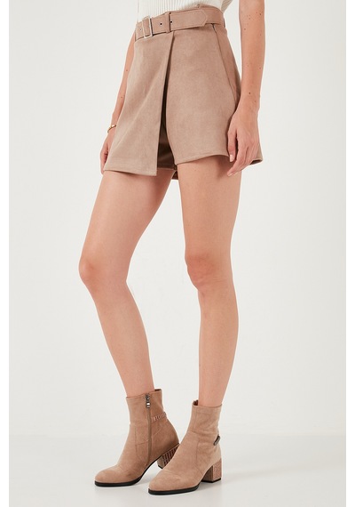 Lela Kışlık Regular Fit Asimetrik Kesim Fermuarlı Bayan Şort Etek 5865973 Vizon