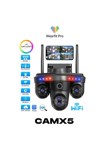 Wearfitpro Camx5 5 Kameralı 16mp 10x Zoom 3 Ptz Dönebilen Wifi Sesli Kamera İkazlı Işıklı