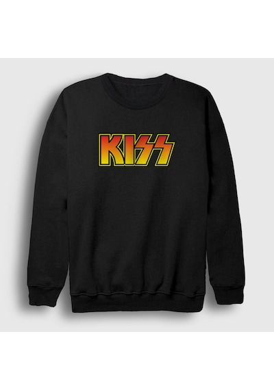 Presmono Unisex Logo Kiss Sweatshirt Siyah