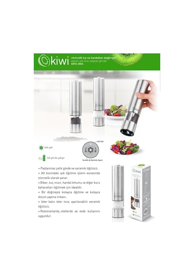 Kiwi KSPG 4806 Pilli Led Işıklı Otomatik Tuz Karabiber Değirmeni