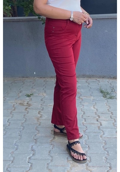 Mia Butik Kadın Kırmızı Boru Paça Pantolon Kırmızı