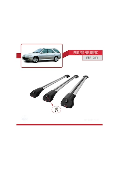 Peugeot 306 Estate 1997-2001 Arası İle Uyumlu Ace-1 Ara Atkı Tavan Barı Gri 3 Adet Bar