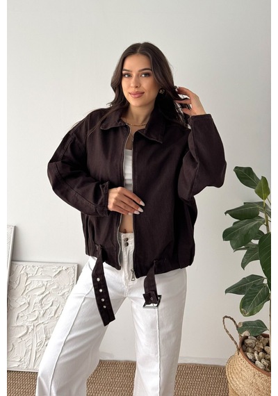 Blanco Kadın Kemer Detaylı Kot Ceket Oversize Fermuarlı Denim Ceket Kahverengi Kahverengi Blanco Kadın Kemer Detaylı Kot Ceket Oversize Fermuarlı Denim Ceket Kahverengi Kahverengi