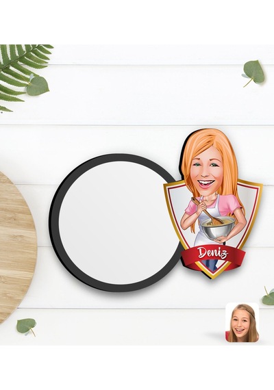 Bk Gift Kişiye Özel Kadın Chef Karikatürlü Ahşap Bardak Altlığı