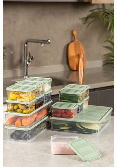 Vienev 15'li Buzdolabı Dondurucu Organizer + Saklama Kabı Mint 12x 350ml 2x 1,65lt 1x 3,5lt