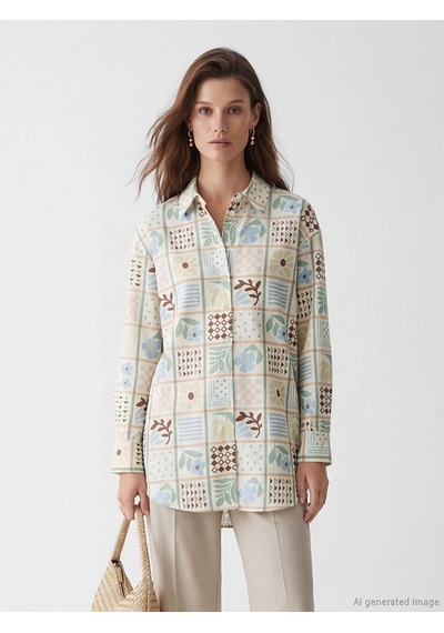 Lcw Modest Karışık Desenli Oversize Kadın Gömlek Tunik