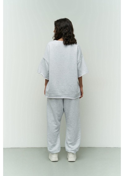 Mai Collection Mai Studios Co. Lion Karmelanj Oversize T-shirt Yırtıklı Eşofman Takım Gri